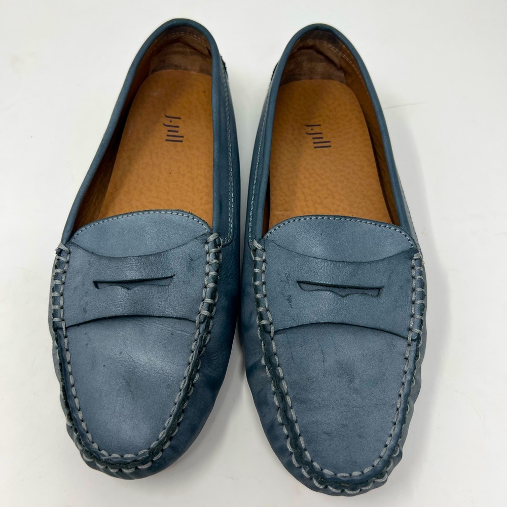 J Jill Blue Leather Driving Loafers Size 7 Slip On Comfort Walking Shoes